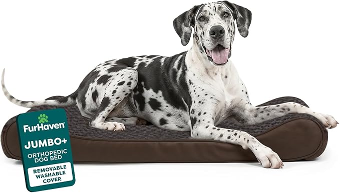 Furhaven Orthopedic Dog Bed for Large Dogs w/ Removable Washable Cover, For Dogs Up to 150 lbs - Ultra Plush Faux Fur & Suede Luxe Lounger Contour Mattress - Chocolate, Jumbo Plus/XXL