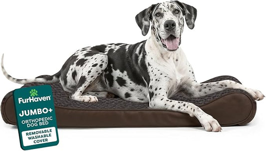 Furhaven Orthopedic Dog Bed for Large Dogs w/ Removable Washable Cover, For Dogs Up to 150 lbs - Ultra Plush Faux Fur & Suede Luxe Lounger Contour Mattress - Chocolate, Jumbo Plus/XXL