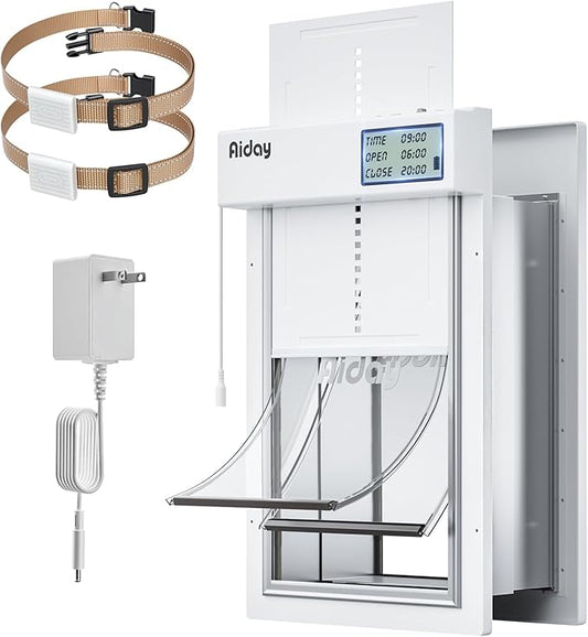 Automatic Dog Door for Wall with Sensor Collars, Large Smart Pet Door for Wall, Custom Scheduling & Anti-Pinch, Fits Large Dogs up to 100 lbs（L）