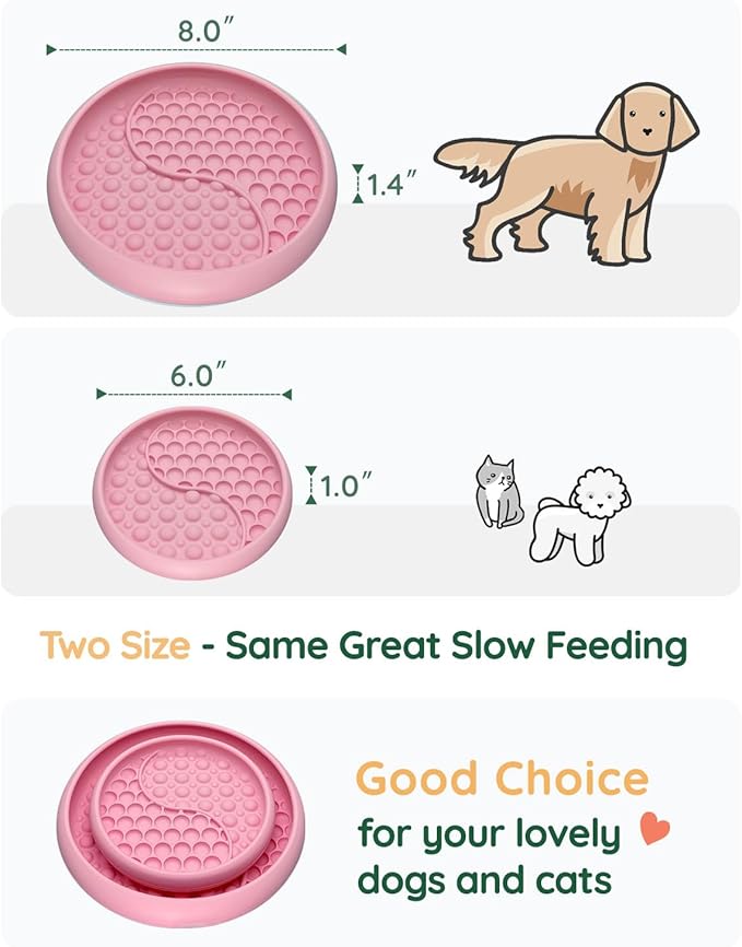 Lick Mat for Dogs, Silicone Slow Feeder Licking Mat with Non-Slip Suction Cups, Freeze-Friendly Lick Bowl for Enrichment Play, Anxiety Relief & Keeps Busy (8.0" x 1.4" Pink)