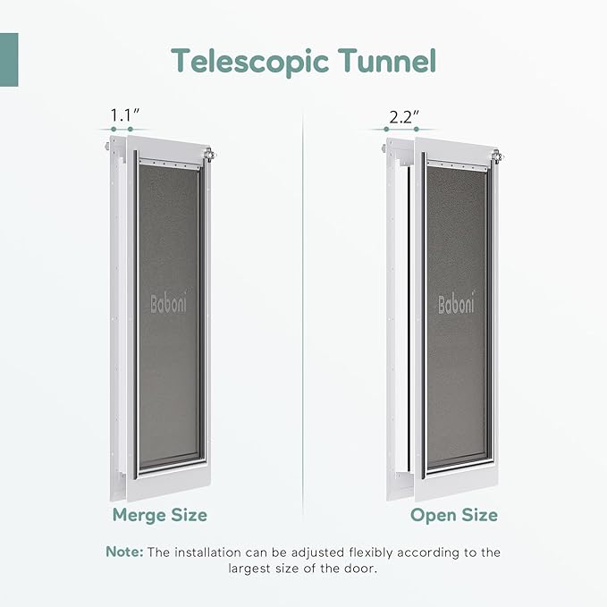 Baboni 3-Flaps Pet Door for Interior and Exterior Doors, Steel Frame and Telescoping Tunnel, Strong and Durable Dog Door(Pets Up to 220 Lb) -X-Large