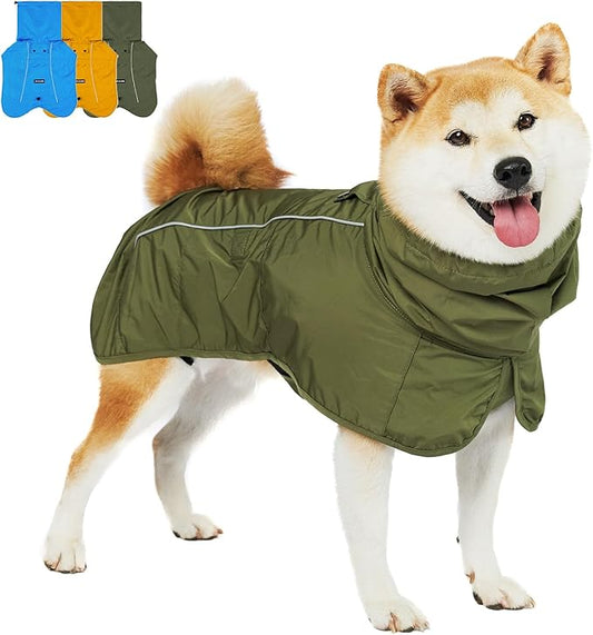 Tuff Pupper Waterproof Dog Raincoat | Full-Body Windproof Rain Jacket for Dogs | Reflective Strips | Breathable Mesh Lining | Adjustable Fit | Leash Port | Small Medium Large XL XXL Dogs (Olive, M)