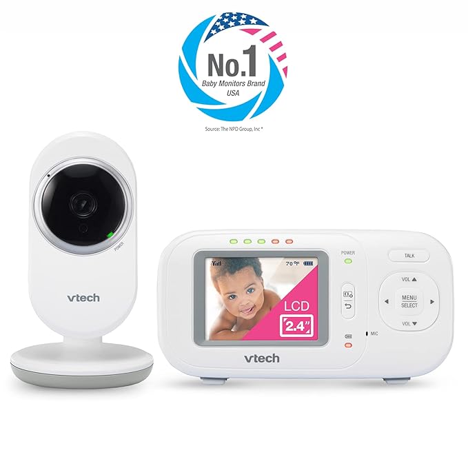 VTech VM320 Baby Monitor, 2.4" Screen with Fixed Camera, Night Vision, Soothing Sounds, 2-Way Talk, Secured Transmission, Secure Transmission No WiFi
