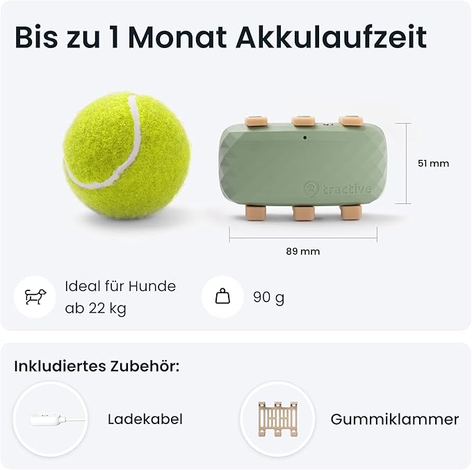 Tractive XL Smart Dog GPS Tracker | Live Pet Tracker with Virtual Fence | Vital Signs Monitoring of Heart & Respiratory Rate | Up to 1-Month Battery Life | Dog Collar Attachment (Green)