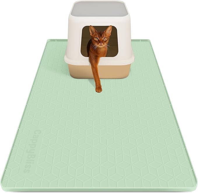 Large Cat Mat for Litter Box, 34"x22" Waterproof Silicone Mat with Litter Trapping, Easy Clean & Non-Slip Floor Pad for Indoor Cats, Green