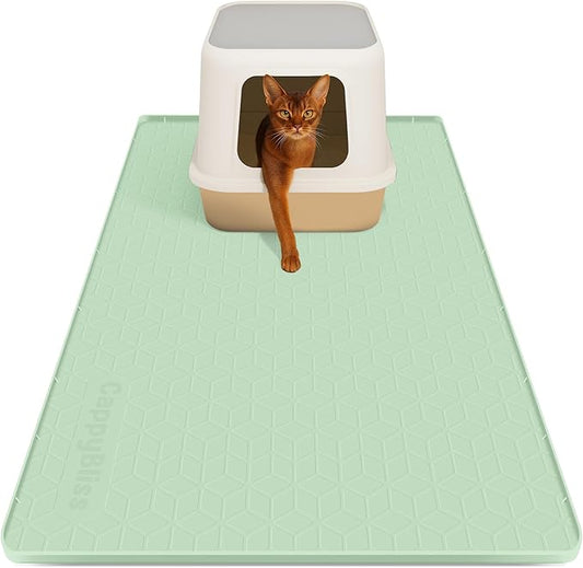 Large Cat Mat for Litter Box, 34"x22" Waterproof Silicone Mat with Litter Trapping, Easy Clean & Non-Slip Floor Pad for Indoor Cats, Green