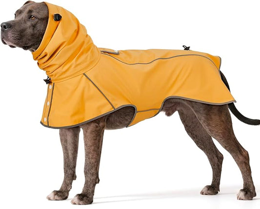 Reflective Dog Raincoat, Windproof & Waterproof Dog Rain Jacket, Adjustable Hooded Pet Poncho with Leash Hole for Small, Medium, Large Dogs(S-2XL) (Yellow, Large)