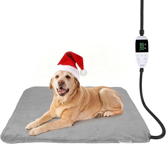 Ringco Large Dog Heating Pad with 12 Adjustable Temperature, Waterproof & Chew Resistant Pet Heating Pad with Timer, Heated Dog Bed with Fleecy Cover (L: 32” x 20”)