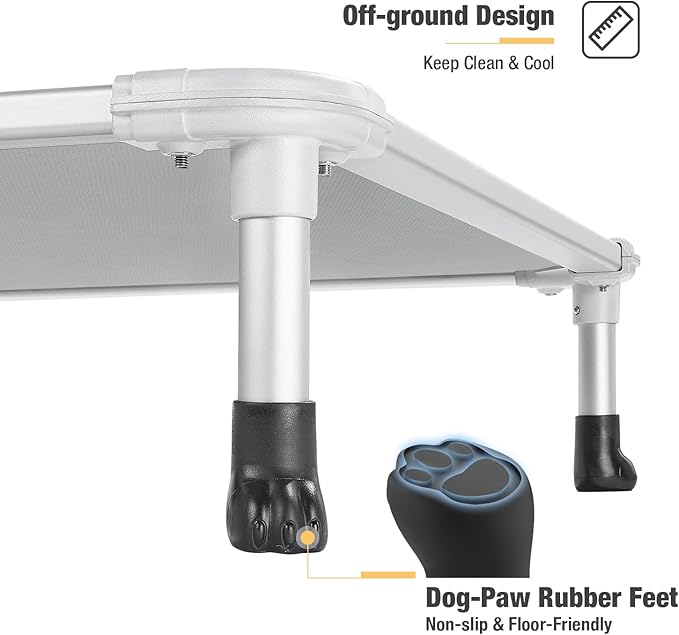 Veehoo Chew Proof Elevated Dog Bed - Cooling Raised Pet Cot - Silver Aluminum Frame and Durable Textilene Mesh Fabric, Unique Designed No-Slip Feet for Indoor or Outdoor Use, Grey, Medium, CWC2003