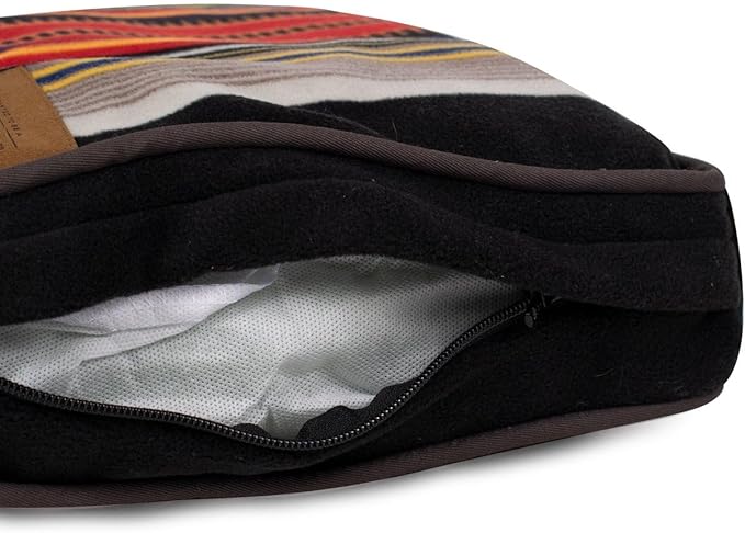 Pendleton Acadia National Park Napper Dog Bed – Size Small (28" x 20" x 4") - Memory Foam Comfort, Washable Fleece Cover, Durable Cotton Canvas Bottom, Black with Multicolor Stripes