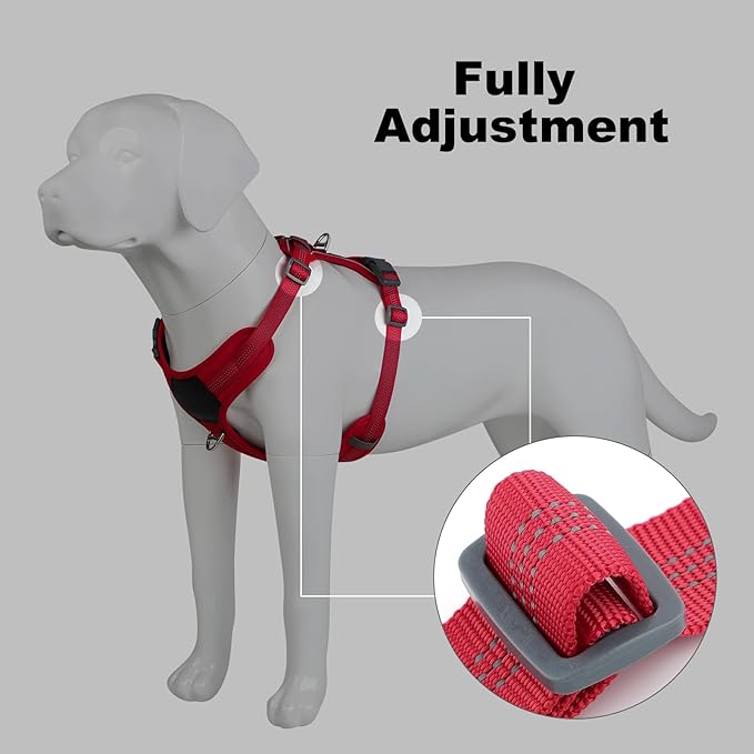 Plutus Pet No Pull Dog Harness, Release at Neck, Soft Padded, Reflective Adjustable Dog Vest Harness for Small, Medium, Large Dogs(Red, XL)