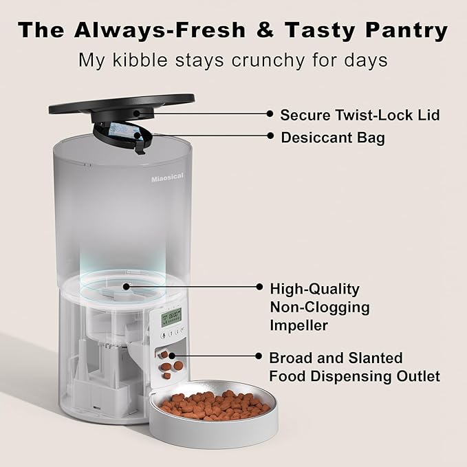 Automatic Cat Feeder for Cats and Samll Dogs,4.2L Feeder Cat Food Dispenser,Programmable Schedule,Portion Control,Up to 6 Meals/Day,10s Voice Recording,Dual Power (White, 4.2L Press Version)