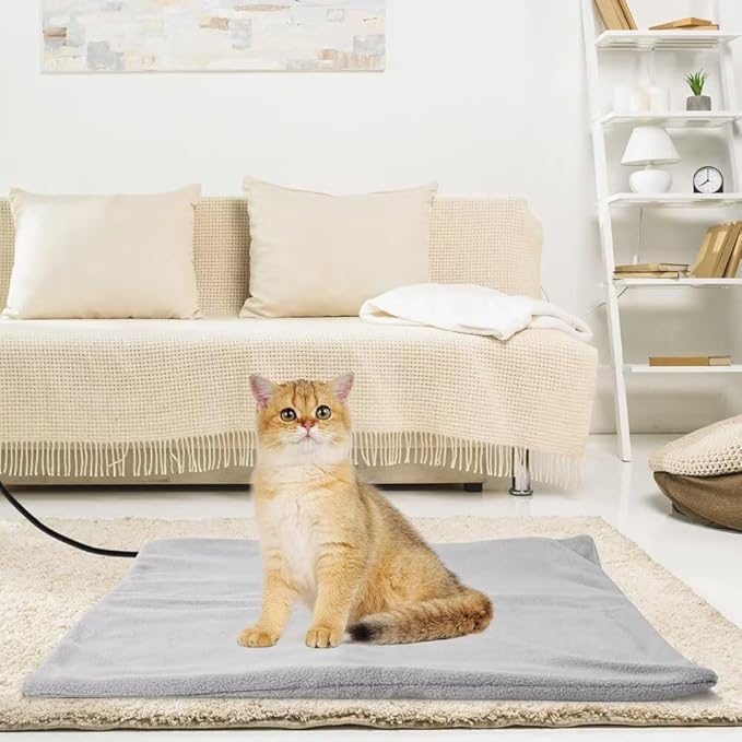 Pet Heating Pad for Cats Dogs with Timer Temperature Adjustable, Electric Heating Mat Indoor, Adjustable Warming Mat, Waterproof Heated Bed with Chew Resistant Steel Cord，Pet Heated Mat