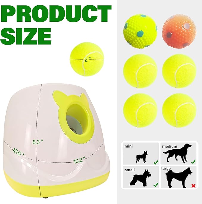 Automatic Dog Ball Launcher for Small to Medium Sized Dogs, Dog Interactive Toy Pet Ball Thrower with Balls (Yellow)