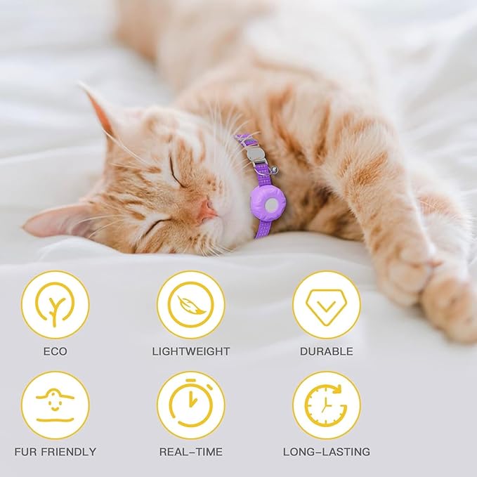 Cat Tracker,Pet Tracker for Cats Compatible with Apple Find My App(Only iOS),Waterproof Tracker Cat Collar with Safety Elastic Buckle,No Monthly Fee,Works with Any Collar (Purple)