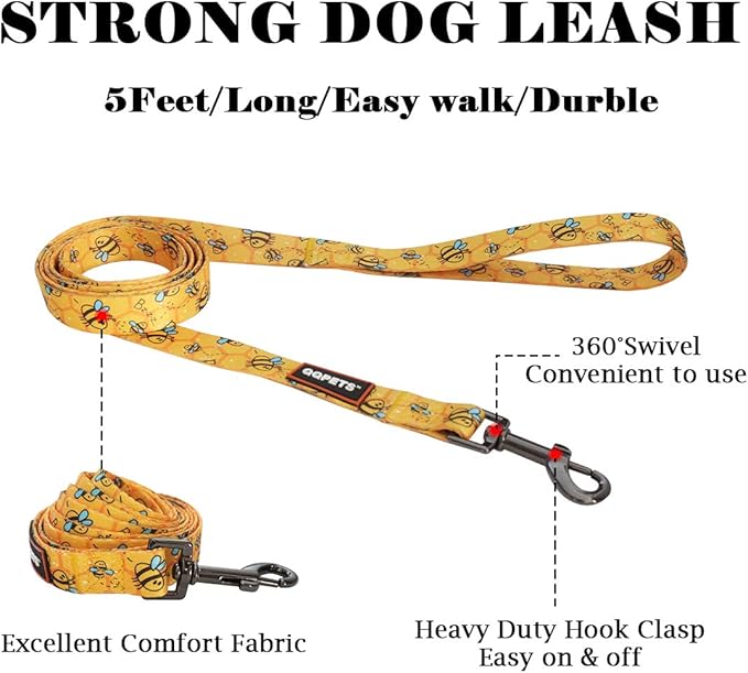 QQPETS Dog Harness Leash Set Adjustable Heavy Duty No Pull Halter Harnesses for Small Medium Large Breed Dogs Back Clip Anti-Twist Perfect for Walking (L(23"-32" Chest Girth), Yellow Bee)