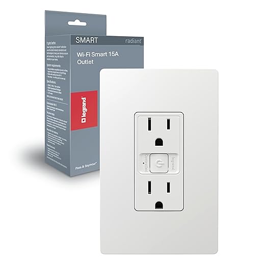 Legrand Radiant® Wi-Fi Matter Smart Outlet 15A, Effortless Setup, Enhanced Compatibility with Apple HomeKit, Google Home, Alexa & SmartThings, Easy Wi-Fi Connectivity with Matter, Pack of 1