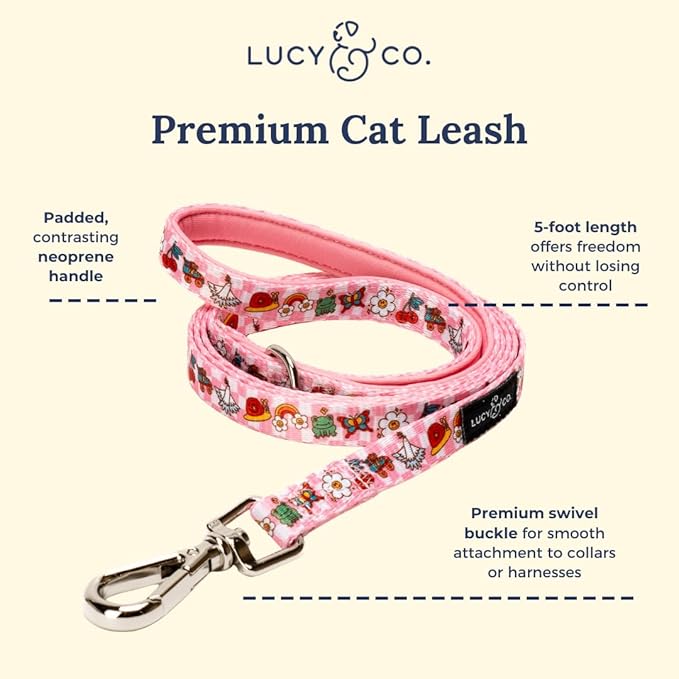 Lucy & Co. Cutie Patootie Step-in Cat Harness & Leash Bundle – Reflective, Breathable & Adjustable Harness for Cats, Kittens & Small Dogs, Lightweight & Secure and Dual Leash Clips – Large