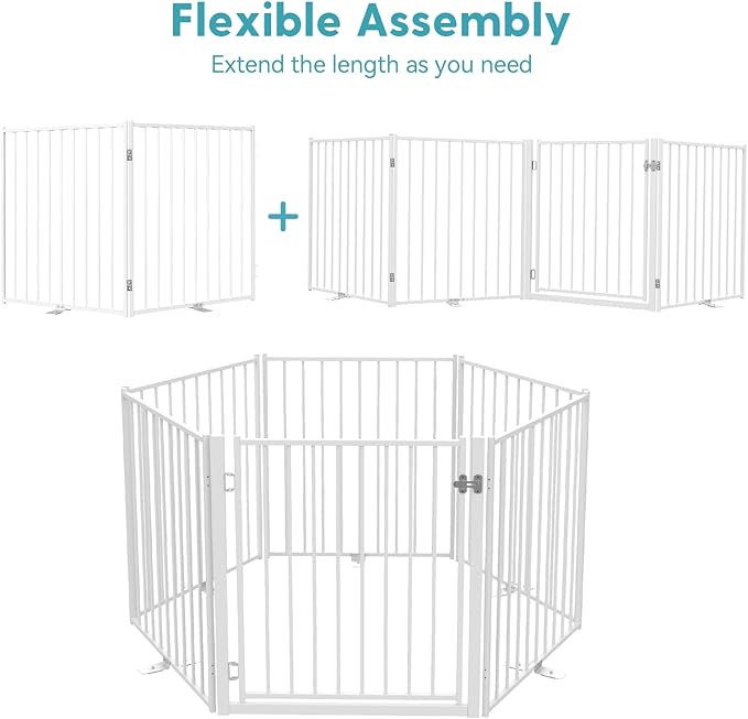 No Pawblems Free Standing Dog Gate with Door, 30'' Tall Foldable Dog Fence for Indoor & Outdoor, Up to 52 Inch Extra Wide Puppy Gate for Stairs, Hallways, Doorways, Deck, Yard (White, 2 Panels)