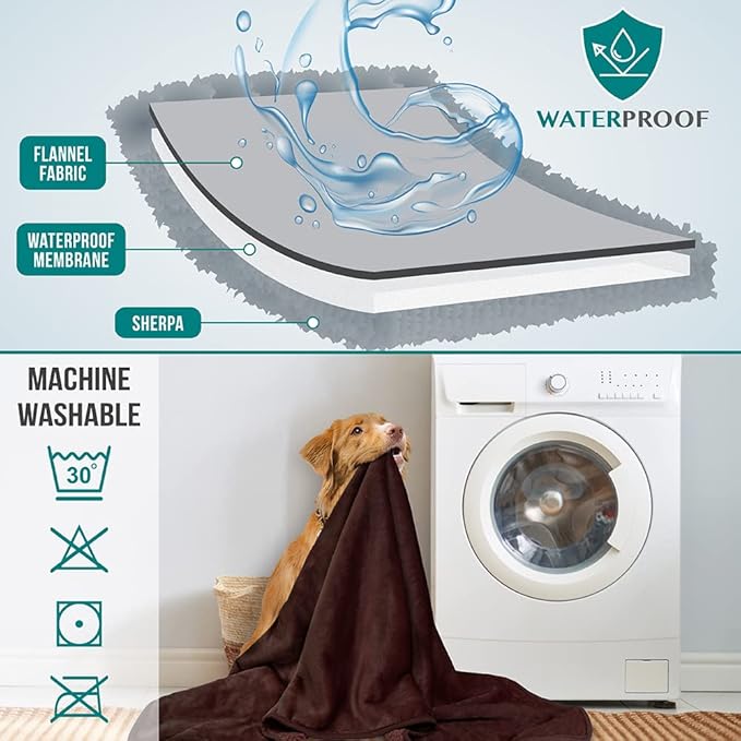 PetAmi Waterproof Dog Blanket for Extra Large Dogs, Pee Proof Pet Blanket for Bed Couch, Reversible Water Proof Blanket for Puppy Indoor Cat, Soft Dog Crate Cover Washable, Queen 90x90 Brown