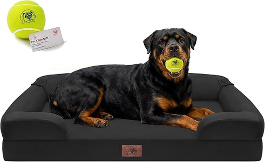 Orthopedic Dog Bed for Extra Large Dogs, XXL Waterproof Egg Crate Memory Foam Pet Bed Bolsters with Removable Washable Cover & Non-Slip Bottom, Tennis Ball Toy, 45x35