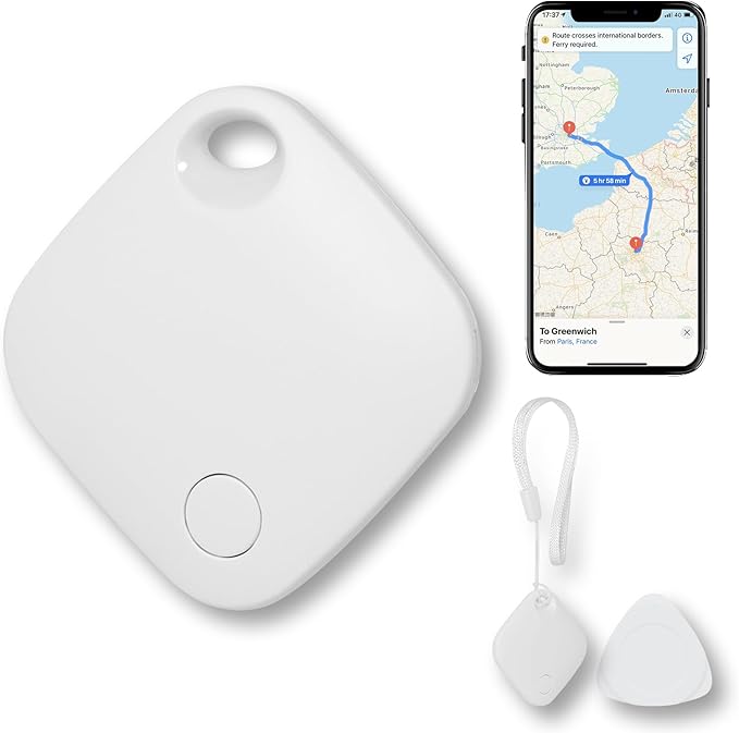 AURTEC Smart Air Tracker for Pets, Vehicles, Keys & Luggage - Compatible with Apple Find My App (iOS Only), Real-Time Global Location Tracking, Long Battery Life, Geo-Fencing, White 1 Pack