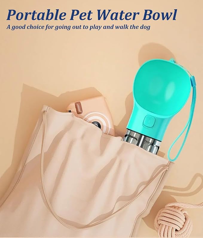 16.9oz Portable Pet Water Bottle Food Container,Travel Drink Feeder Cup Food Dispenser with Poop Shovel 17Pcs Waste Bag,for Dog Pets Walking Hiking (Pink, 10.1oz(300ml))