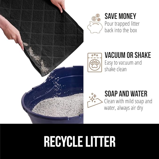 GORILLA GRIP Cat Litter Box Mat, Water Resistant, US Designed Kitty Litter Trapping Mats, Easy to Clean, Scatter Control, Less Mess and Clean Floors, Kitten Supplies for Indoor Cats, 17x11 Black