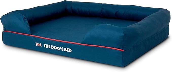 The Dog’s Bed Orthopedic Dog Bed Large Blue Oxford with Red Trim UK Flag Dog Bed Memory Foam, Pain Relief: Arthritis, Post Surgery, Lameness, Waterproof Washable Cover, Veterinary Approved