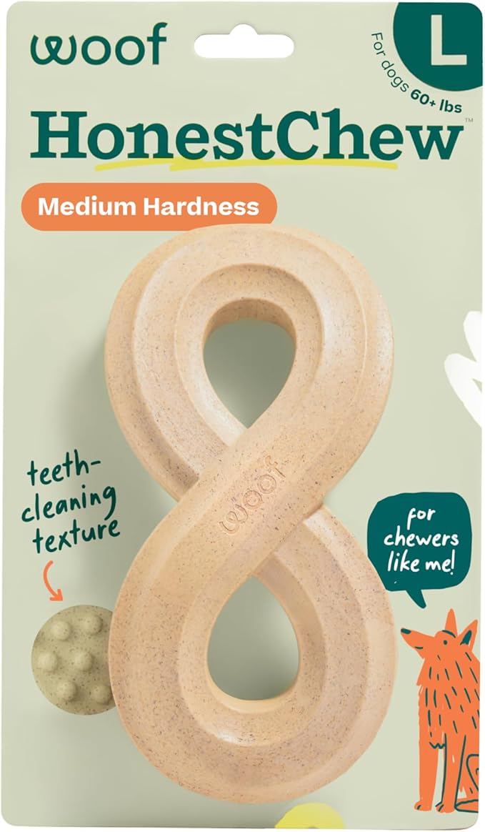 WOOF HonestChew Dog Toy Infinity - Durable Dog Chews - Made with Plant-Based Ingredients - Splinter-Resistant - Great for German Shepherds and Pit Bulls - Large