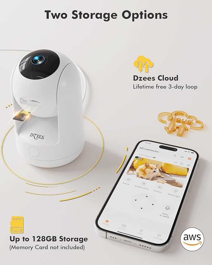 Dzees 5G/2.4G WiFi Indoor Security Camera Pet Camera No Subscription, 2K 360° WiFi Cameras, Wired Dog Pet Camera with Phone App, MagicPix Night Vision, Calls, 2-Way Audio, 24/7, Motion Tracking
