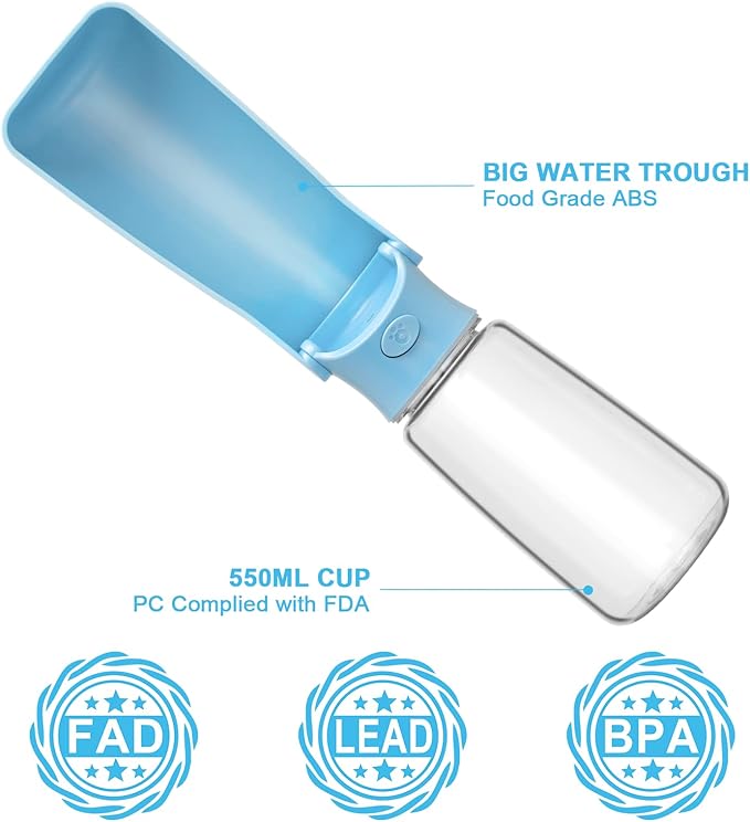 Portable Dog Water Bottle - Foldable Dog Water Dispenser | Leak Proof & Food Grade Plastic Travel | Pet Water Bottle for Cat Outdoor Walking Hiking Travel（US） (Sky Blue, 19oz)
