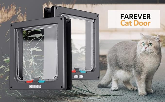 Large Cat Door Interior Door Pet Door for Cat Exterior Door 4 Modes Locking Suitable for Window and Wall (Black)