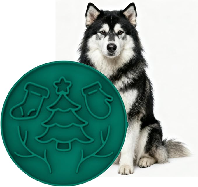 QISHENG - Silicone Slow Feeder Dog Bowl,Christmas Bowl to Slow Down Eating, Food-Grade Non-Slip Dog Dish for Anti-Bloat, Fast Eating Prevention, Dishwasher Safe