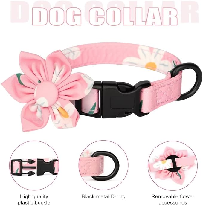 Beirui Cute Girl Dog Collars, Harnesses & Leashes Set - Adjustable Dog Collar and Leash Set with Flower - Soft Mesh Dog Vest Harness for Puppies Small & Extra Small Dogs Cats (Pink-1,XXS)