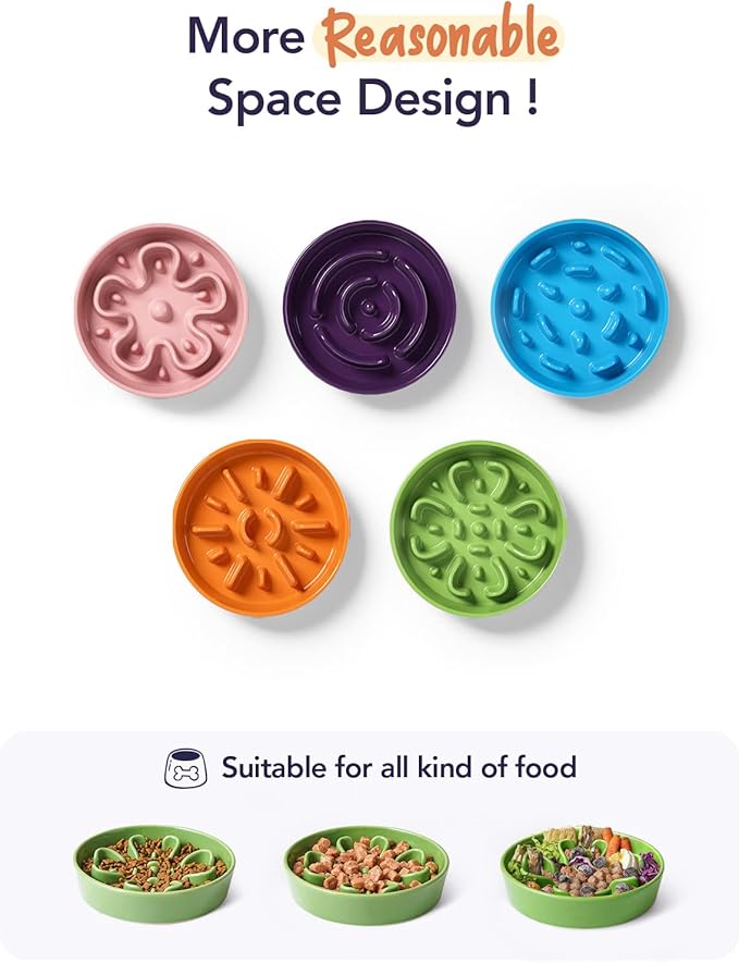 LE TAUCI Ceramic Slow Feeder Dog Bowls Elevated, 3 Cup Raised Bowl with Wooden Stand for Medium Large Breed, Slow Down Eating, Puzzle Dog Food Bowl, Clover Green