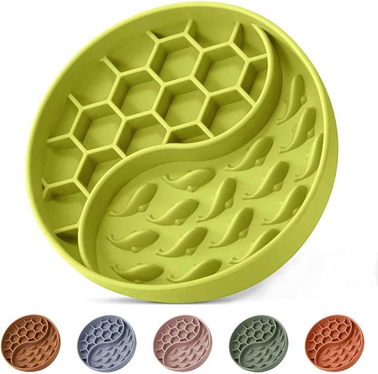 Slow Feeder Dog Bowls, Silicone Pet Food Bowls with Suction Cups, Non-Slip Dog Feeding Slow Down Pet Eating Speed for Fast Eaters, Anxiety Relief & Fun Added (Light Green)