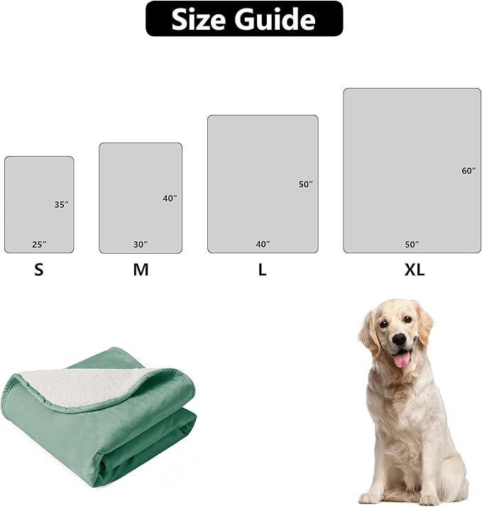Waterproof Dog Blankets for Medium Dogs, Washable Pet Blanket for Indoor Cats, Plush Sherpa Puppy Throw Furniture Protector for Bed Couch Sofa(30"x40",M,Green)
