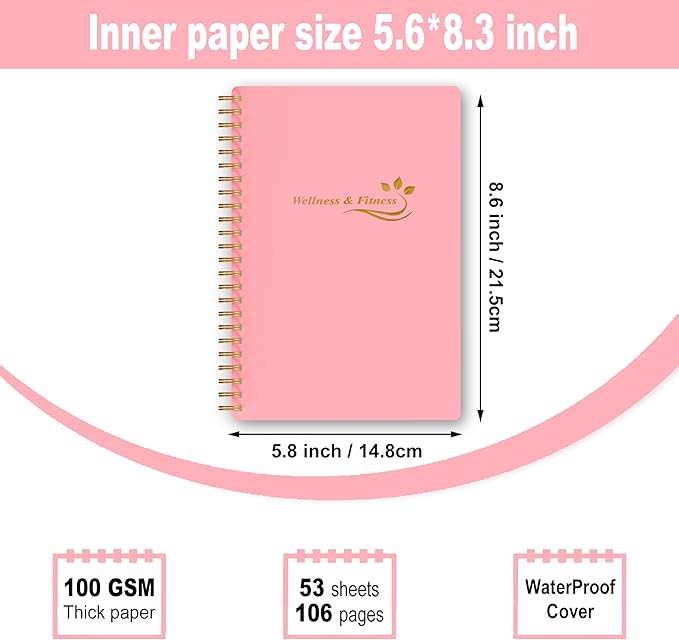 Wellness Planner & Fitness Log - Daily Diet & Health Journal with Weight Loss, Wellness Journal Notebook for Tracking Fitness, Sleep, Nutrition, Meal, Habits, A5(5.8 x 8.6 inch) (Pink)