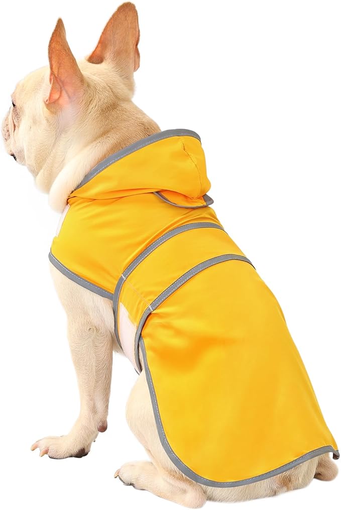 Dog Raincoats for Medium Dogs Waterproof Hooded Rain Jacket with Reflective Strips Leash Hole & Poncho Adjustable Fit (Yellow,M)