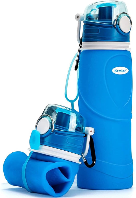 Kemier Collapsible Silicone Water Bottles-750ML,Medical Grade,BPA Free Travel Water Bottle Can Roll Up,26oz,Leak Proof Foldable Sports & Outdoor Water Bottles