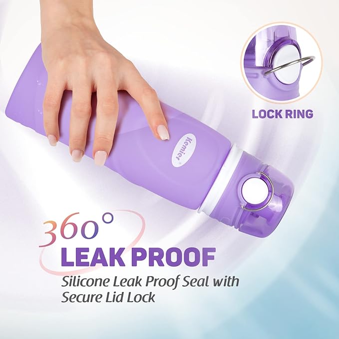 Kemier Collapsible Silicone Water Bottles-750ML,Medical Grade,BPA Free Travel Water Bottle Can Roll Up,26oz,Leak Proof Foldable Sports & Outdoor Water Bottles