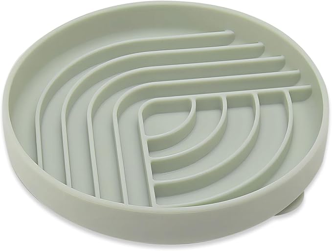 Slow Feeder Dog Bowls, Slowdown Bowl - Silicone Dog Feeding Bowls with Suction Cups for Puppies, Modern Lick Mat Design, Reduces Gulping, Dishwasher Fit, Mealtime Challenge, 7.5" x 1.3" Green