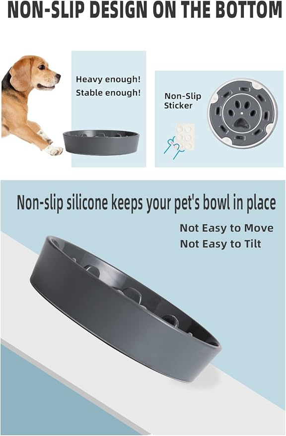 HAOTOP Ceramic Fun Slow Feeder Bowl, Porcelain Slow Eater Bowl for Medium Sized Dogs (Grey)