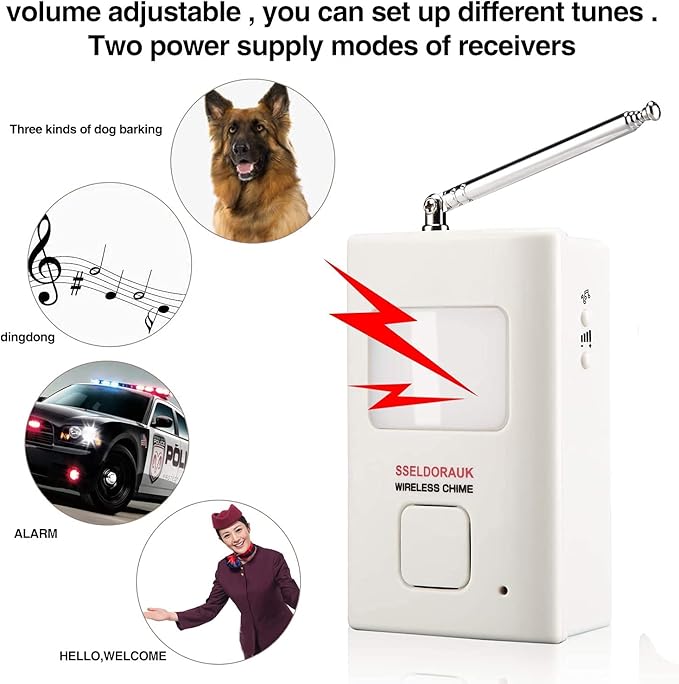 Dog Barking Alarm Motion Detector,Pir Wireless Human Body Walking Sensor Doorbell Door Security Alert System Device for Home or Office Burglar Deterrent (2Sensors + 1Receiver, White)