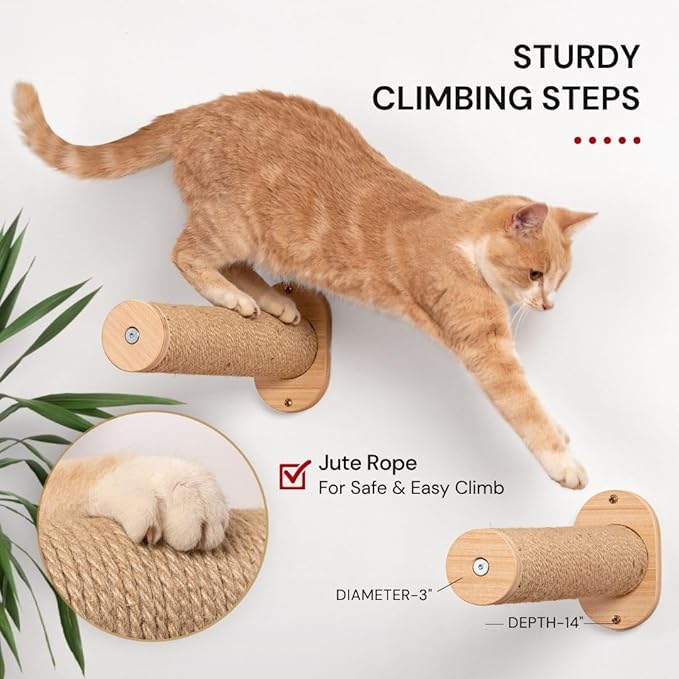 7 Ruby Road Cat Hammock Wall Mounted Shelf with Two Steps Set - Wall Shelves and Perches for Sleeping, Playing, Climbing and Lounging - Modern Cat Bed & Furniture for Indoor and Large Cats or Kitty