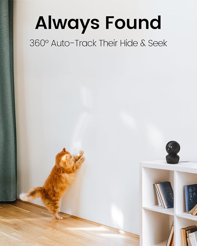 VIMTAG Indoor Pet Camera 2.5K Pan/Tilt WiFi Dog Cat Cam Puppy Doggy Cameras w/Motion Detection 2-Way Audio Night Vision Phone App Cloud & SD Card Storage, Compatible with Alexa, Black