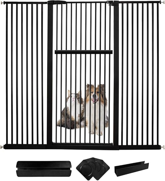 Lumizone Extra Tall Pet Gate 55.12" High Pressure Mounted 63.39"-67.90" Extra Wide (9 Sizes) 1.37" Gap for Cat Dog Stairs Doorway Hallway No Drilling Auto-Close (63.39"-67.90" W, Black)