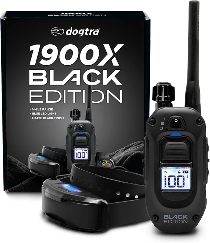 Dogtra 1900X Black Edition E-Collar - 3/4 Mile Range, Dogs 45 lbs+, IPX9K Waterproof, 100 Stimulation Levels, Vibration, Tone, Rechargeable - Ideal for Dog Owners and Professional Trainers