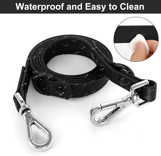 Wisedog Waterproof Dog Leash – 5ft/6ft Adjustable with 2 Metal Swivel Hooks, Easy to Clean Dog Leashes for Small, Medium, Large Breed Dogs (Black S)